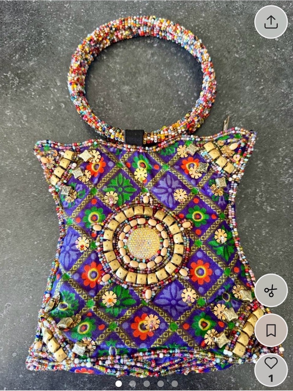 Beaded Floral Pattern Evening Wristlet in Purple Multicolor